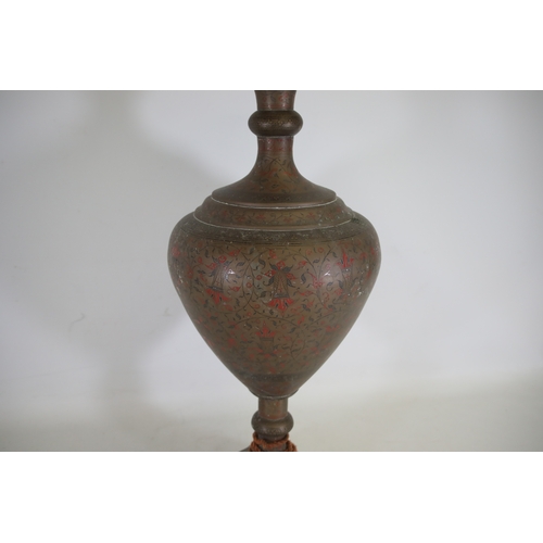 756 - Anglo Indian Brass Vase Converted to Lamp (sold as not working/untested). Height 80cm, Width 30cm (a... 