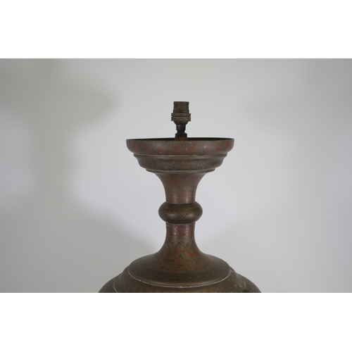 756 - Anglo Indian Brass Vase Converted to Lamp (sold as not working/untested). Height 80cm, Width 30cm (a... 