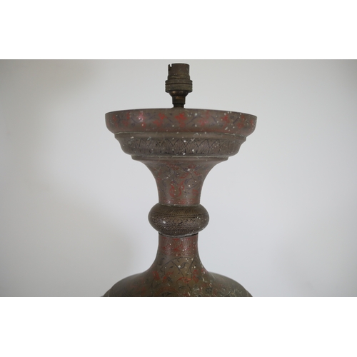 756 - Anglo Indian Brass Vase Converted to Lamp (sold as not working/untested). Height 80cm, Width 30cm (a... 