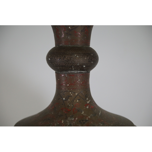 756 - Anglo Indian Brass Vase Converted to Lamp (sold as not working/untested). Height 80cm, Width 30cm (a... 