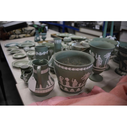 757 - Large collection of Wedgwood jasperware green