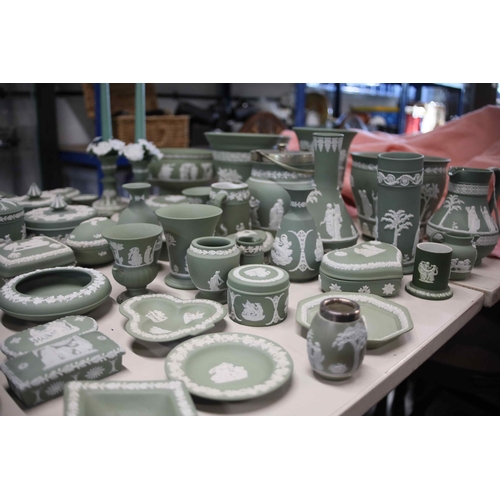 757 - Large collection of Wedgwood jasperware green