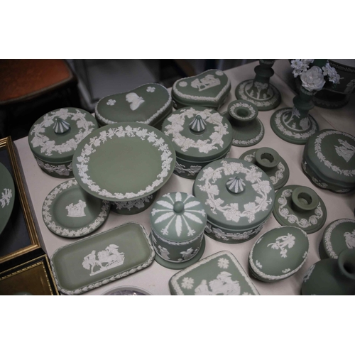 757 - Large collection of Wedgwood jasperware green