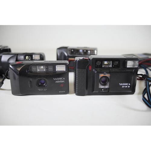 10 - Yashica Compact Cameras:

1. Yashica Aw-Mini AF: Looks okay condition with minor wear present.
2. Ya... 