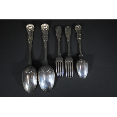 105 - Georgian Silver Spoons A, 1836, W.T (2), Georgian Silver Forks (2) dated M, 1807 William Eley with r... 