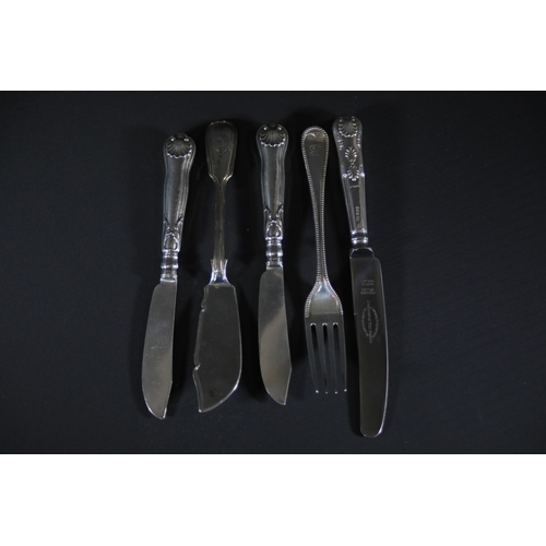 108 - Young Victorian Head Silver Fork and Victorian Silver Knives (Set of 3) with Silver Victorian Fish K... 