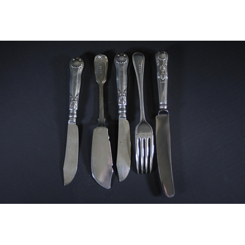 108 - Young Victorian Head Silver Fork and Victorian Silver Knives (Set of 3) with Silver Victorian Fish K... 