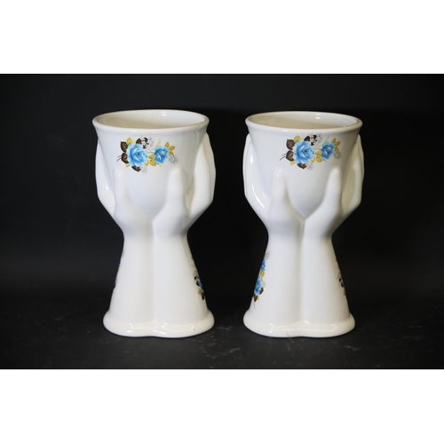 116 - Pair of 20th Century Romanian Ceramic Floral Flower Vases, one slightly damaged. Dimensions: Height ... 