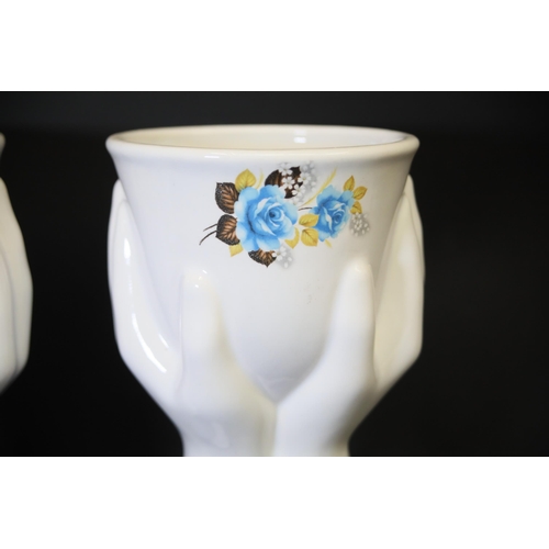 116 - Pair of 20th Century Romanian Ceramic Floral Flower Vases, one slightly damaged. Dimensions: Height ... 