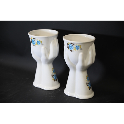 116 - Pair of 20th Century Romanian Ceramic Floral Flower Vases, one slightly damaged. Dimensions: Height ... 