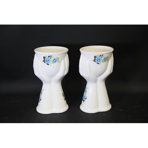 116 - Pair of 20th Century Romanian Ceramic Floral Flower Vases, one slightly damaged. Dimensions: Height ... 