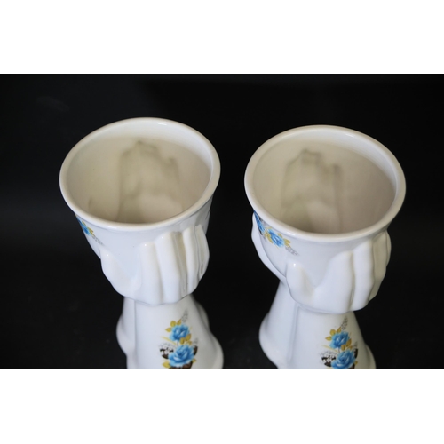 116 - Pair of 20th Century Romanian Ceramic Floral Flower Vases, one slightly damaged. Dimensions: Height ... 