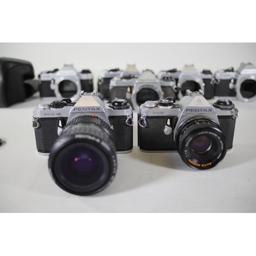 30 - 10 vintage pentax film cameras. Some of the shutters work but some do not and some require bits to c... 