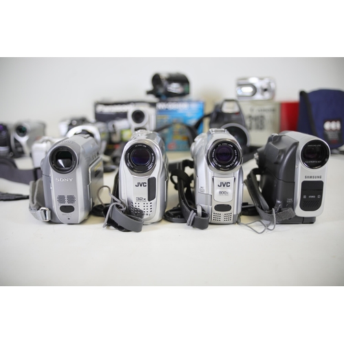 37 - Large Box of Various Untested Video Cameras: Sony Handycam DCR-HC19E PAL, JVC Gr-D340EK, JVC Gr-D250... 