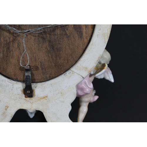 384 - German Porcelain Cherub Floral Vanity Mirror - Dresden / Meissen Crossed Sword Mark