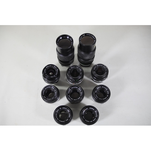 42 - Collection of 10 various Olympus Zuiko camera lenses mostly from the Om-system. The lenses are as fo... 