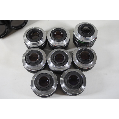 42 - Collection of 10 various Olympus Zuiko camera lenses mostly from the Om-system. The lenses are as fo... 