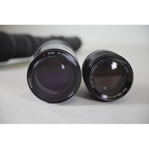 43 - Collection of 22 camera lenses: 
1. MAREP 500m - Fungus present.
2. Minolta AF zoom 70-210mm - Clear... 