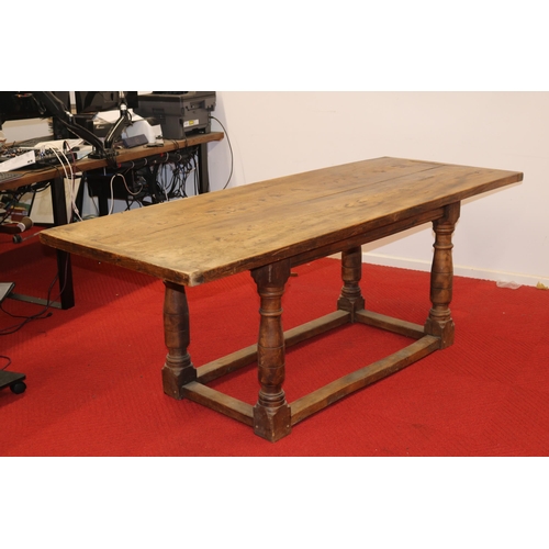 430 - Oak Peg Jointed Refectory Table - First Half 20th Century - Cleated Plank Top - Height 75cm, Depth 7... 
