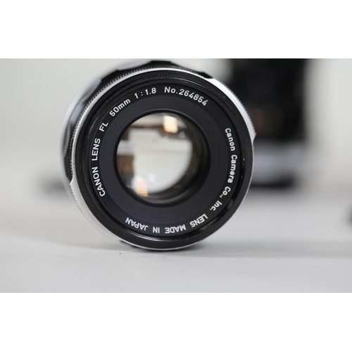 45 - 6 Various Canon Lenses: Canon FD 50mm (sticky blades, internal haze), Canon Lens FD 50mm (fungus pre... 