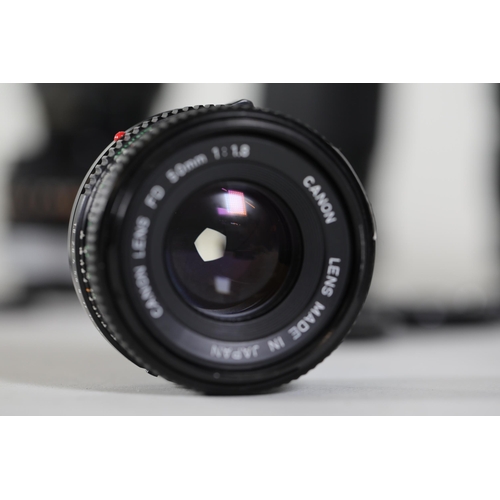 45 - 6 Various Canon Lenses: Canon FD 50mm (sticky blades, internal haze), Canon Lens FD 50mm (fungus pre... 