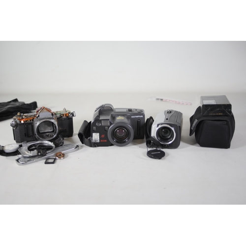 47 - Job Lot Video Cameras and a Camera Lens plus some polaroid style cameras