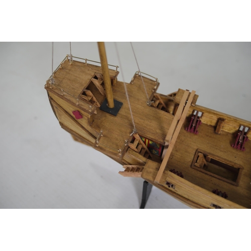 53 - Partially completed Chinese Junk model with 8 fitted cannons, measuring approximately 37cm in length... 