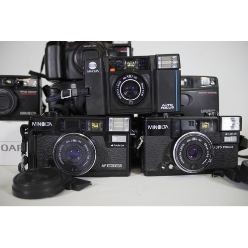 8 - Minolta Compact Cameras x8 Bundle - Hi-Matic AF2-M, Memory Maker 3, Riva 100AF, AF-2 Auto Focus x2, ... 