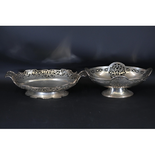 90 - Two Large Silver Hallmarked 1930s Fruit Bowls: 32 cms length, 20 cms wide and 27 cms by 17 cms; Tota... 