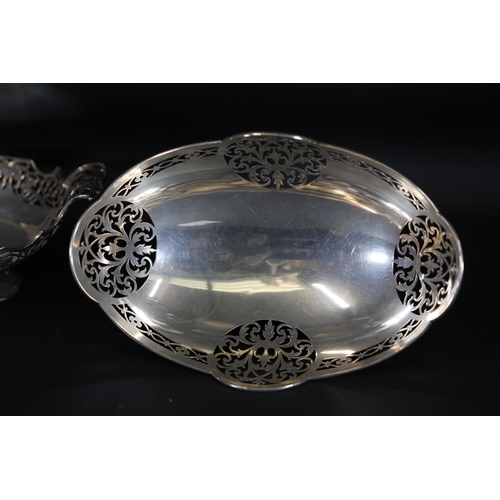 90 - Two Large Silver Hallmarked 1930s Fruit Bowls: 32 cms length, 20 cms wide and 27 cms by 17 cms; Tota... 