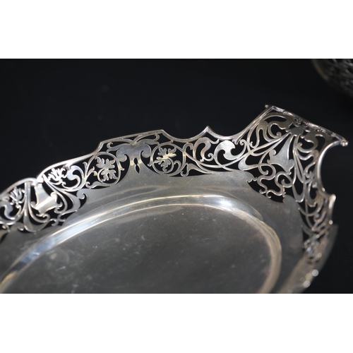 90 - Two Large Silver Hallmarked 1930s Fruit Bowls: 32 cms length, 20 cms wide and 27 cms by 17 cms; Tota... 