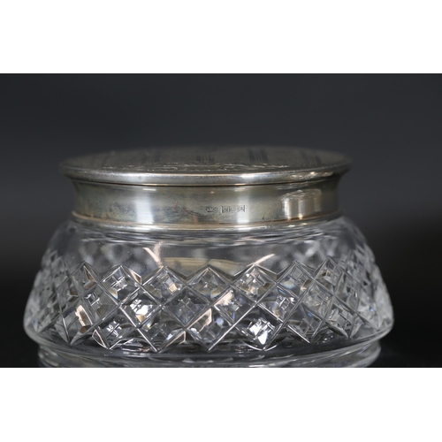 92 - Antique Silver Lidded Glass Pots by Broadway And Co., Detachable Lids, 108 grams each, Size: 13cm wi... 