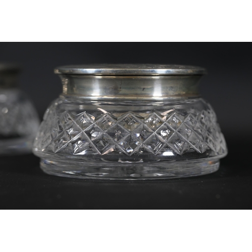 92 - Antique Silver Lidded Glass Pots by Broadway And Co., Detachable Lids, 108 grams each, Size: 13cm wi... 