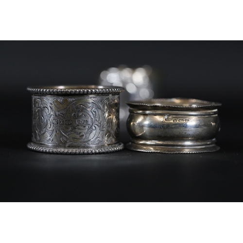 94 - 5 Silver Hallmarked Napkin Rings and 1 Other - The set includes 5 silver napkin rings weighing a tot... 