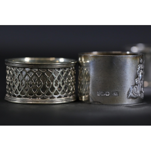 94 - 5 Silver Hallmarked Napkin Rings and 1 Other - The set includes 5 silver napkin rings weighing a tot... 