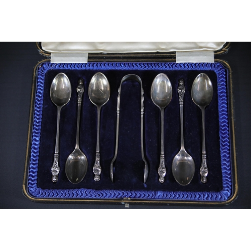 97 - Hallmarked Silver Collection: Spoons, Tongs, Perfume Bottle

- J.B. Yabsley London silver hallmarked... 