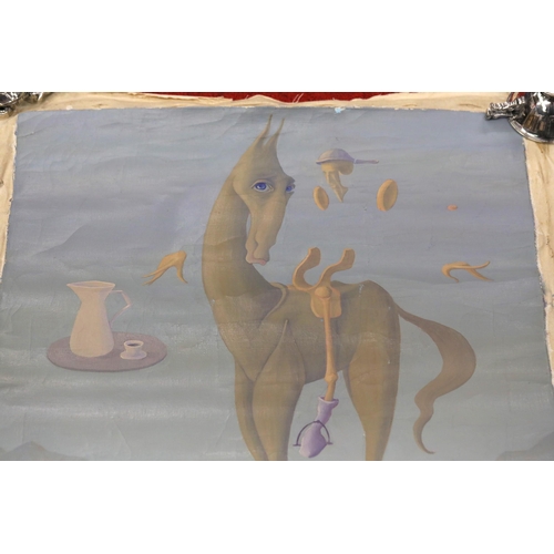 16 - Salvador Dali Inspired, Signed Mares, Large Oil on Canvas Surreal Horse Painting, Unframed  This unf... 