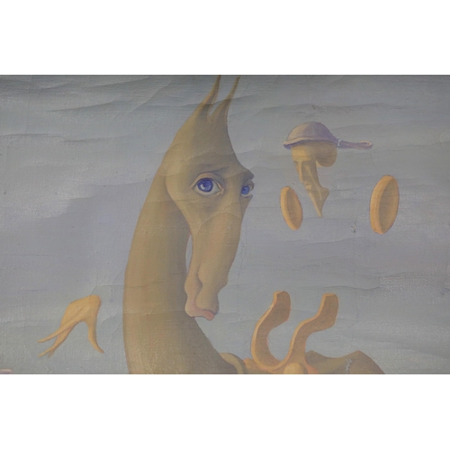 16 - Salvador Dali Inspired, Signed Mares, Large Oil on Canvas Surreal Horse Painting, Unframed  This unf... 