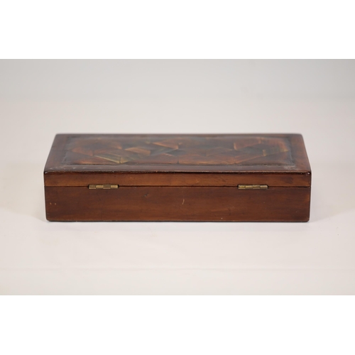 20 - Antique Wooden Box with Intricately Inlaid Lid and Assorted Mother of Pearl Pen Knives Collection  T... 