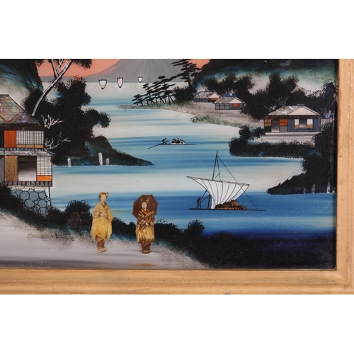 1920s Japanese Reverse Painting on Glass with Mother of Pearl ...
