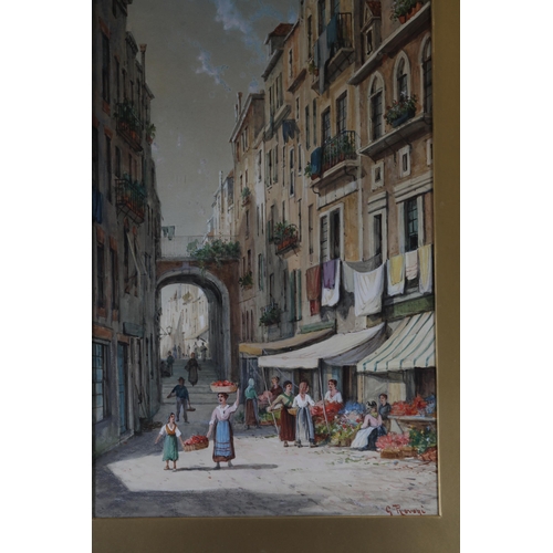 33 - Early 20th Century Italian Watercolour Signed S Roveni in Original Gilt and Gesso Frame (2x)  Dimens... 