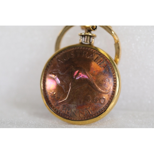 34 - 1960 Australian Penny Pendant in Gold-Coloured Holder  Showcasing the distinctive 1960 Australian pe... 