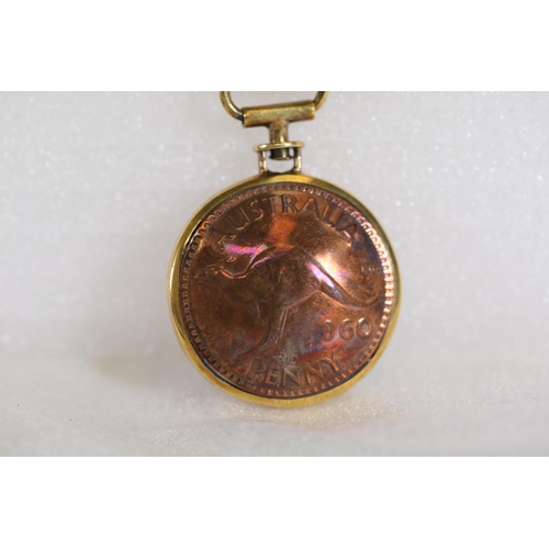 34 - 1960 Australian Penny Pendant in Gold-Coloured Holder  Showcasing the distinctive 1960 Australian pe... 