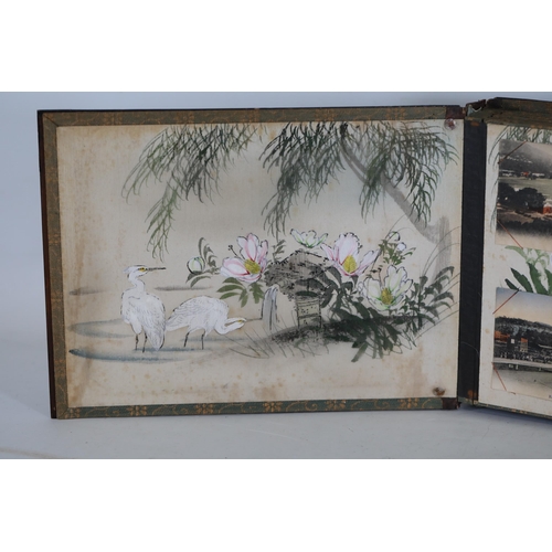 36 - Japanese Lacquer Shibayama Mother of Pearl Album with Ottoman Postcards, circa 1900  This exquisite ... 