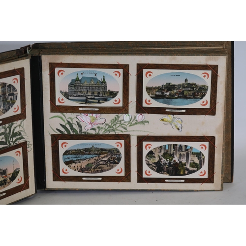 36 - Japanese Lacquer Shibayama Mother of Pearl Album with Ottoman Postcards, circa 1900  This exquisite ... 