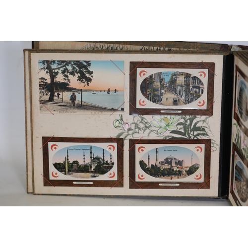 36 - Japanese Lacquer Shibayama Mother of Pearl Album with Ottoman Postcards, circa 1900  This exquisite ... 