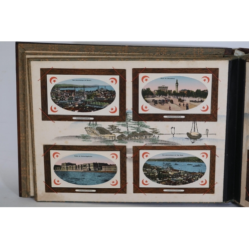 36 - Japanese Lacquer Shibayama Mother of Pearl Album with Ottoman Postcards, circa 1900  This exquisite ... 