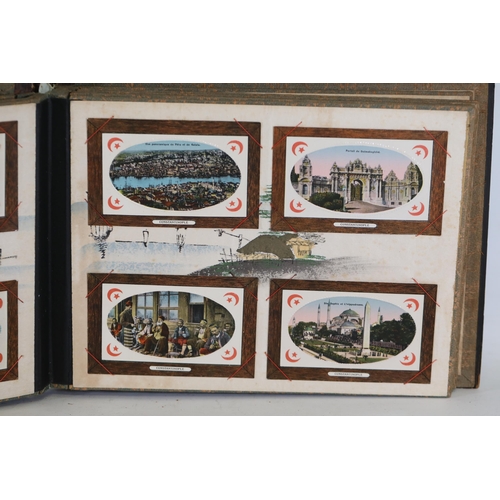 36 - Japanese Lacquer Shibayama Mother of Pearl Album with Ottoman Postcards, circa 1900  This exquisite ... 