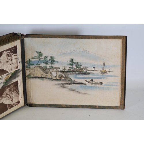 36 - Japanese Lacquer Shibayama Mother of Pearl Album with Ottoman Postcards, circa 1900  This exquisite ... 