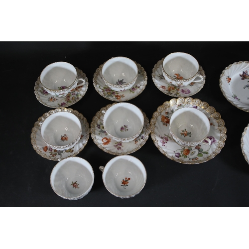 40 - Dresden Floral Pattern Porcelain Tea Service Set  This exquisite Dresden porcelain tea service set f... 